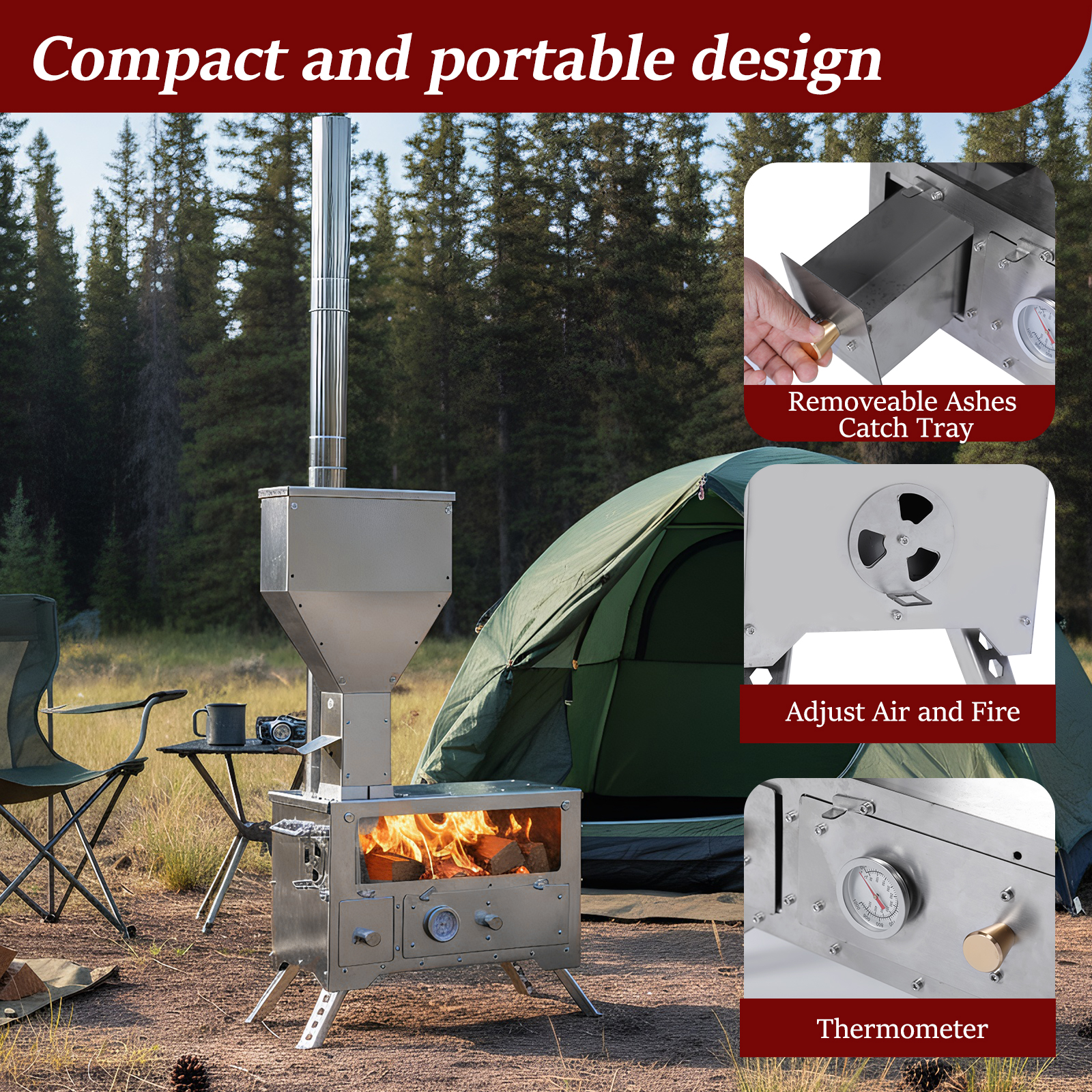 Wood Stove with Chimney Pipe P - Hunting Fishing Outdoor recensione e prezzo